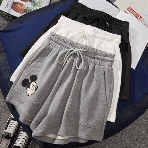 Img 4 - Mickey Mouse Gym Shorts Women Summer Loose High Waist Straight Hong Kong Pants Wide Leg Casual Mid-Length Pants