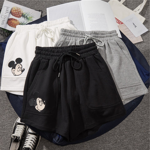 Img 2 - Mickey Mouse Gym Shorts Women Summer Loose High Waist Straight Hong Kong Pants Wide Leg Casual Mid-Length Pants