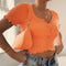 IMG 121 of Europe Women Summer INS Solid Colored Bare Belly Short Sleeve Button T-Shirt Tops T-Shirt