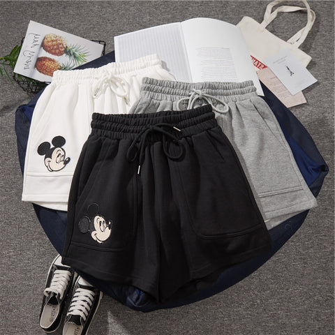 Img 9 - Mickey Mouse Gym Shorts Women Summer Loose High Waist Straight Hong Kong Pants Wide Leg Casual Mid-Length Pants