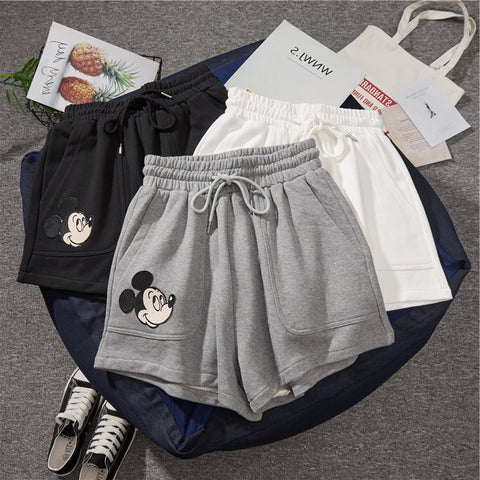 Img 8 - Mickey Mouse Gym Shorts Women Summer Loose High Waist Straight Hong Kong Pants Wide Leg Casual Mid-Length Pants