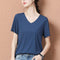 Img 2 - Streaming Ice Silk Minimalist Solid Colored Women Seamless Thin V-Neck Korean Loose Tops Short Sleeve T-Shirt