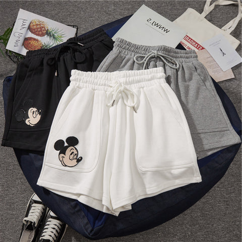 Img 3 - Mickey Mouse Gym Shorts Women Summer Loose High Waist Straight Hong Kong Pants Wide Leg Casual Mid-Length Pants