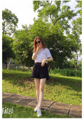 IMG 119 of High Waist Shorts Women Summer Thin Outdoor Casual Korean Black Loose Plus Size Chiffon Wide Leg Pants Shorts