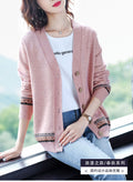 IMG 136 of Women Sweater V-Neck Mix Colours Long Sleeved Cultural Style Cardigan Western Outerwear