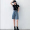 Img 2 - Denim Shorts Women Bermuda Summer Loose Korean High Waist Slim Look Elastic Straight Wide Leg Pants INS Bermuda Shorts