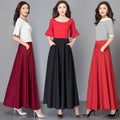 Img 2 - Plus Size Solid Colored Skirt Southeast Asia High Waist Slim Look Four Seasons Elegant Flare A-Line Women Skirt