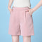 Img 1 - High Waist Casual Pants Summer Ice Silk Cotton Blend Thin Straight Loose Women Elastic Bermuda Shorts Bermuda Shorts