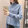 Korean Student Sweater Women Loose Half-Height Collar Solid Colored Matching Outerwear