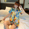 Couple Pajamas INS Trendy Korean Short Sleeve Silk Two-Piece Sets Cartoon Printed Thin Loungewear Sleepwear