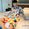 Couple Pajamas INS Trendy Korean Short Sleeve Silk Two-Piece Sets Cartoon Printed Thin Loungewear Sleepwear