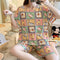 Pajamas Women Summer Loose Plus Size Sweet Look Adorable Student Short Sleeve Shorts Outdoor Korean Loungewear Sets Sleepwear