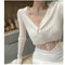 IMG 115 of Thin Stretchable Silk Knitted Cardigan Women Summer Korean Short Matching Long Sleeved Tops Outerwear