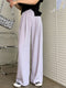 Img 4 - Casual Suits Floor Length Pants Women Summer Korean High Waist Slim Look Thin Straight Drape Loose Wide-legged