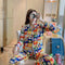 IMG 144 of Korea Korean insChequered Pajamas Women Sleeve Length Pants Cardigan Adorable Cartoon Sets Loungewear Sleepwear