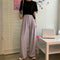 IMG 123 of Casual Suits Floor Length Pants Women Summer Korean High Waist Slim Look Thin Straight Drape Loose Wide Leg Pants