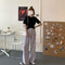 IMG 117 of Casual Suits Floor Length Pants Women Summer Korean High Waist Slim Look Thin Straight Drape Loose Wide Leg Pants