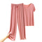 Img 5 - Summer Ice Silk Two-Piece Sets Thin V-Neck Short Sleeve T-Shirt Slim Look Tops Drape Loose Casual Wide Leg Pants