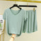 Summer Ice Silk Two-Piece Sets Thin V-Neck Short Sleeve T-Shirt Slim Look Tops Drape Loose Casual Wide Leg Pants