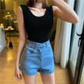 IMG 117 of High Waist Denim Shorts Women Summer Vintage All-Matching Folded Slim Look Fitted Stretchable A-Line Hot Pants Shorts