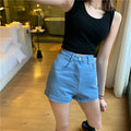 IMG 116 of High Waist Denim Shorts Women Summer Vintage All-Matching Folded Slim Look Fitted Stretchable A-Line Hot Pants Shorts
