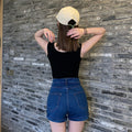 IMG 125 of High Waist Denim Shorts Women Summer Vintage All-Matching Folded Slim Look Fitted Stretchable A-Line Hot Pants Shorts