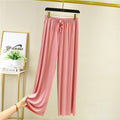 Summer Ice Silk Two-Piece Sets Thin V-Neck Short Sleeve T-Shirt Slim Look Tops Drape Loose Casual Wide Leg Pants