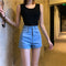 IMG 119 of High Waist Denim Shorts Women Summer Vintage All-Matching Folded Slim Look Fitted Stretchable A-Line Hot Pants Shorts
