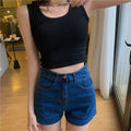 IMG 126 of High Waist Denim Shorts Women Summer Vintage All-Matching Folded Slim Look Fitted Stretchable A-Line Hot Pants Shorts