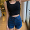 IMG 126 of High Waist Denim Shorts Women Summer Vintage All-Matching Folded Slim Look Fitted Stretchable A-Line Hot Pants Shorts