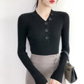 Img 10 - Women V-Neck Long Sleeved Slimming Solid Colored Tops Sweater