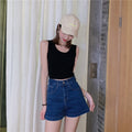 IMG 114 of High Waist Denim Shorts Women Summer Vintage All-Matching Folded Slim Look Fitted Stretchable A-Line Hot Pants Shorts