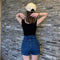 IMG 109 of High Waist Denim Shorts Women Summer Vintage All-Matching Folded Slim Look Fitted Stretchable A-Line Hot Pants Shorts