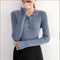 Women V-Neck Long Sleeved Slimming Solid Colored Tops Sweater
