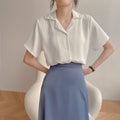 Img 4 - White Chiffon Blouse Summer Elegant V-Neck Tops All-Matching Loose Short Sleeve Western Blouse