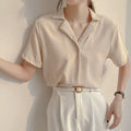 Img 1 - White Chiffon Blouse Summer Elegant V-Neck Tops All-Matching Loose Short Sleeve Western Blouse