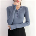 Img 3 - Women V-Neck Long Sleeved Slimming Solid Colored Tops Sweater