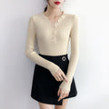 Img 11 - Women V-Neck Long Sleeved Slimming Solid Colored Tops Sweater