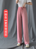 Img 9 - Ice Silk Wide Leg Culottes Women High Waist Drape Solid Colored Loose Summer Thin Floor Length Casual Straight Long Pants