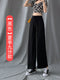 Img 10 - Ice Silk Wide Leg Culottes Women High Waist Drape Solid Colored Loose Summer Thin Floor Length Casual Straight Long Pants