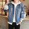 Denim Jacket Loose Trendy Tops Student False Two-Piece Hooded Outerwear