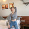 IMG 112 of Sweater Women Korean Petite Solid Colored Short Cardigan V-Neck Under Long Sleeved Outerwear