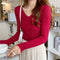 IMG 132 of Korean Slim Look V-Neck Under Pullover Solid Colored Casual All-Matching Undershirt Sweater Women Outerwear