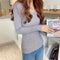 IMG 150 of Korean Slim Look V-Neck Under Pullover Solid Colored Casual All-Matching Undershirt Sweater Women Outerwear