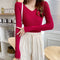 IMG 131 of Korean Slim Look V-Neck Under Pullover Solid Colored Casual All-Matching Undershirt Sweater Women Outerwear