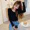IMG 130 of Korean Slim Look V-Neck Under Pullover Solid Colored Casual All-Matching Undershirt Sweater Women Outerwear