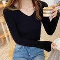 IMG 129 of Korean Slim Look V-Neck Under Pullover Solid Colored Casual All-Matching Undershirt Sweater Women Outerwear