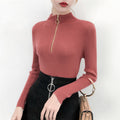 IMG 115 of Sweater T-Shirt Women Korean chic Half-Height Collar Ring Zipper insSlim Look Long Sleeved Undershirt Outerwear