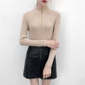 IMG 122 of Sweater T-Shirt Women Korean chic Half-Height Collar Ring Zipper insSlim Look Long Sleeved Undershirt Outerwear