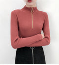 IMG 105 of Sweater T-Shirt Women Korean chic Half-Height Collar Ring Zipper insSlim Look Long Sleeved Undershirt Outerwear